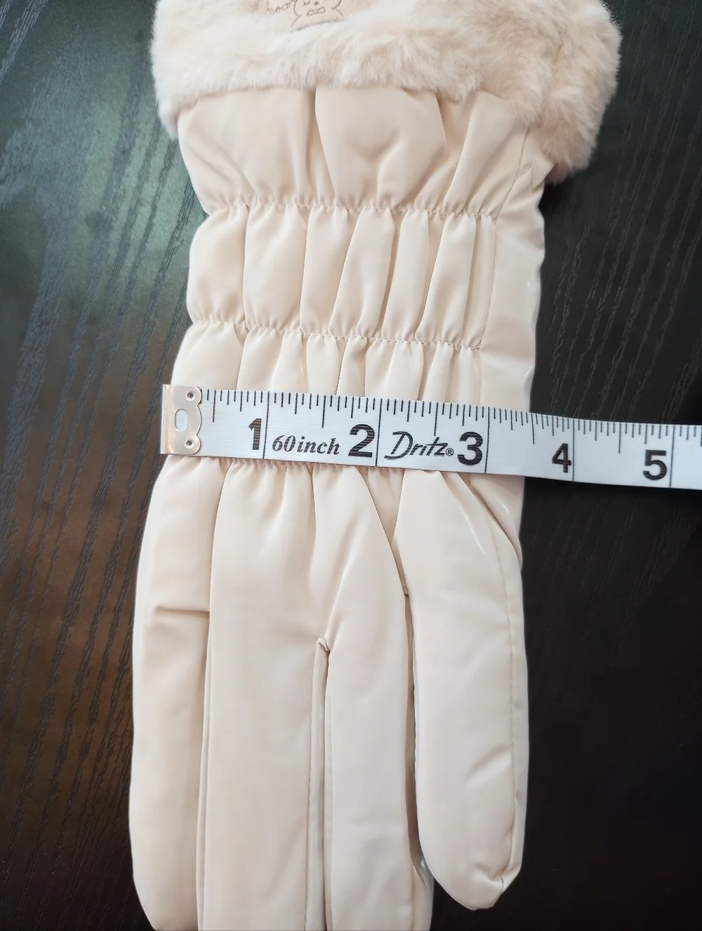 Cream Waterproof Touchscreen Fleece Lined Gloves with Faux Fur Cuff
